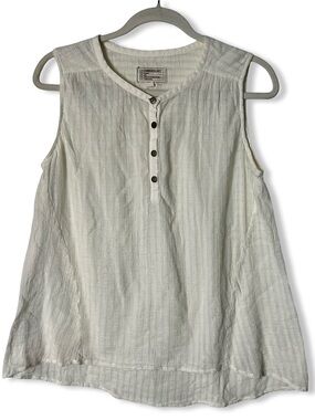 Current Elliott The Retreat Henley Top Off White Crinkle Gauze Sleeveless Sz. S
